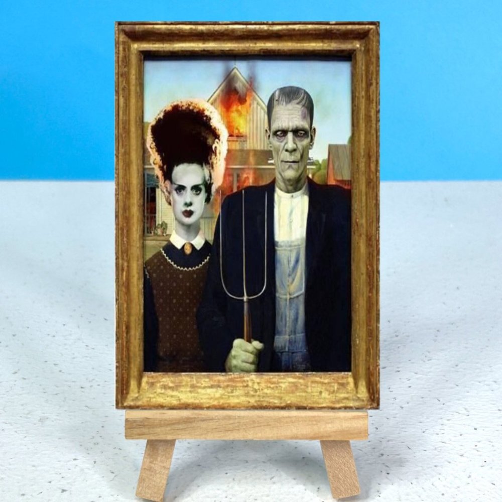 American Gothic Painting Parody Frankenstein & Bride of Refrigerator Magnet